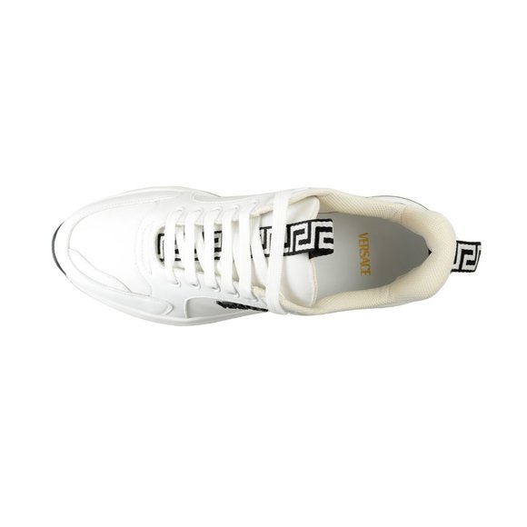 Versace Men's White Canvas Leather Logo Sneakers Shoes - Picture 7 of 8